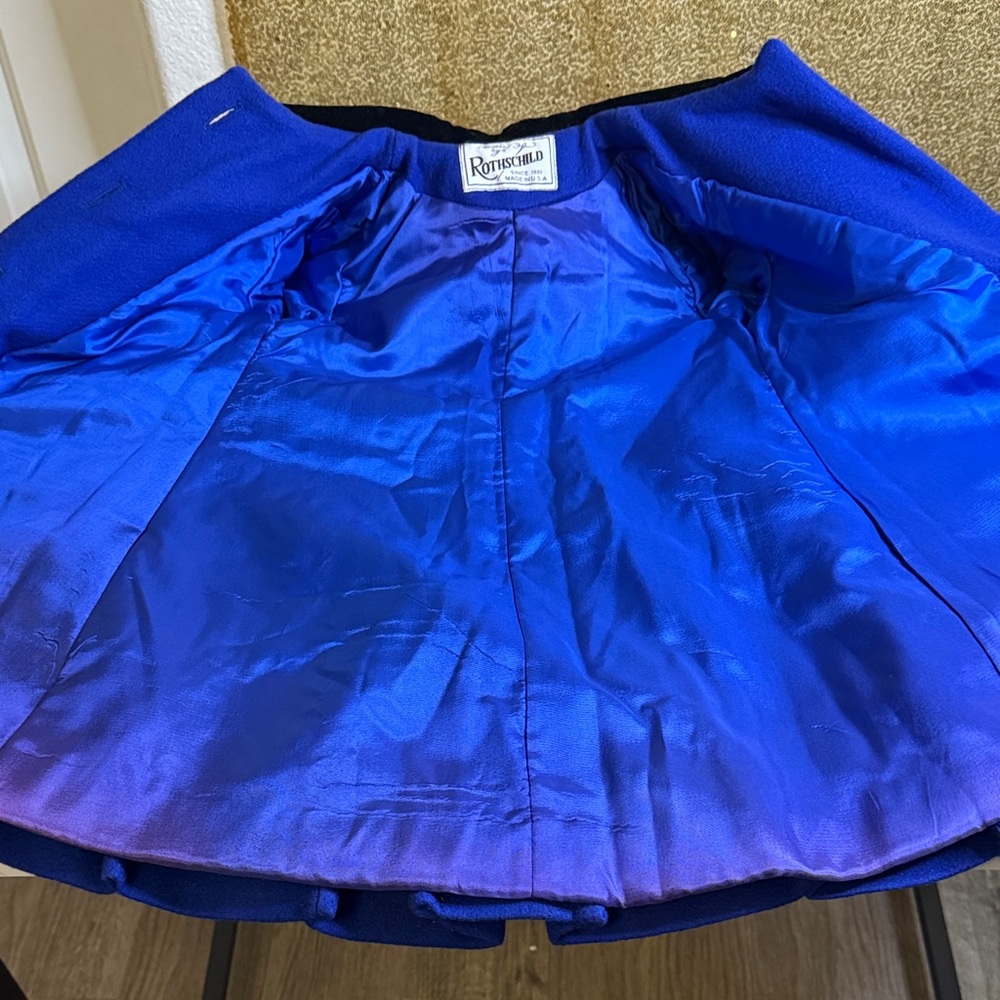 Vintage Rothschild Blue Pea Coat with Black Velvet Accents wool blend - Picture 3 of 11